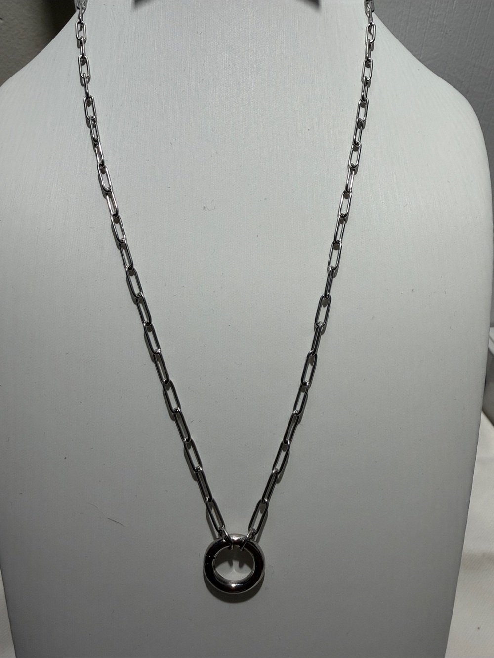 Classic Silver Ring Pendant Chain Necklace - Women Jewelry